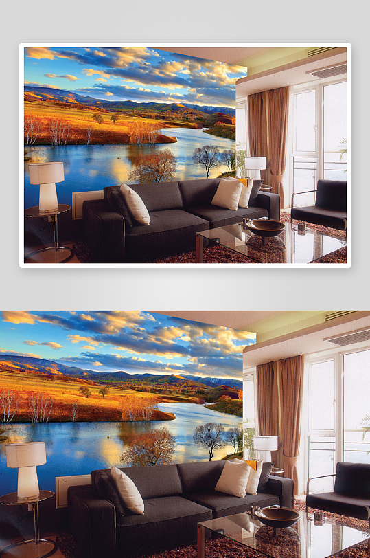 海边海景唯美风景画背景墙-众图网