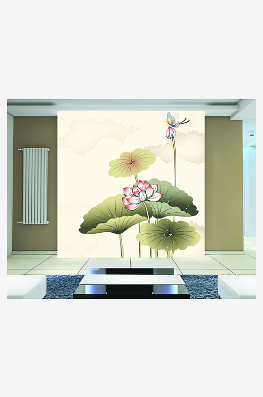 荷花莲花工笔画背景墙-众图网