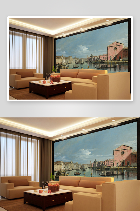 水彩唯美风景画背景墙-众图网