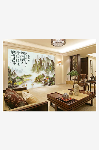 水墨中式风景画背景墙