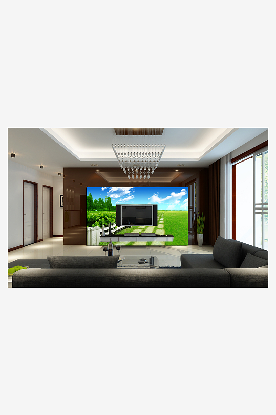 水彩唯美风景画背景墙-众图网