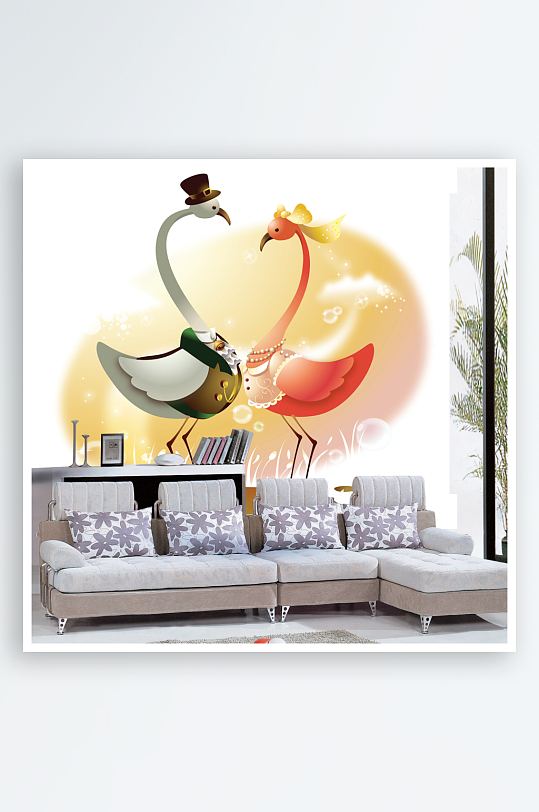 水彩唯美风景画背景墙-众图网