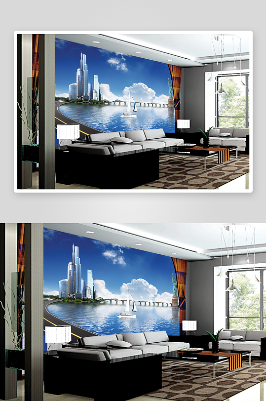 水上城市建筑背景墙-众图网