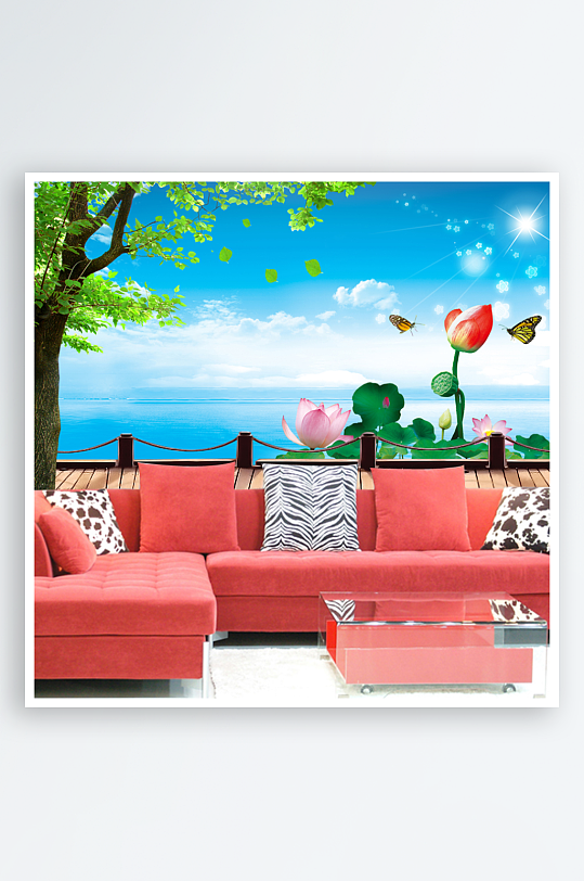 湖畔美景高清背景墙-众图网