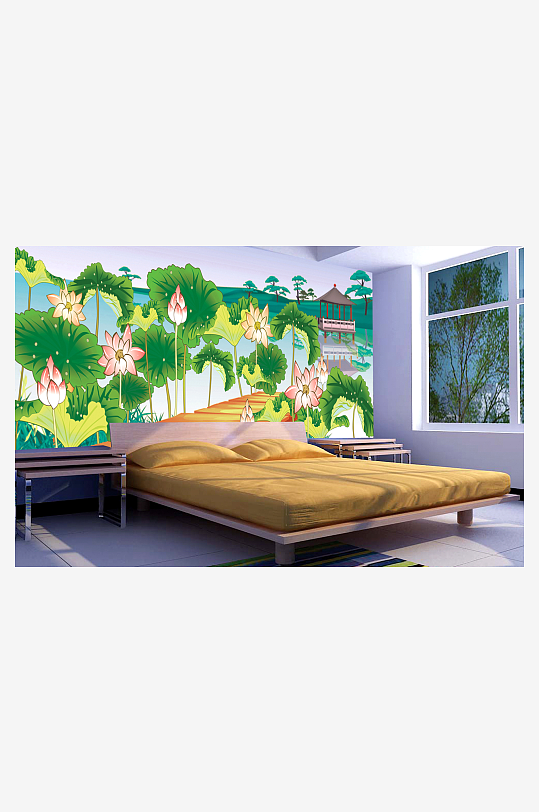 莲花水墨高清背景墙-众图网