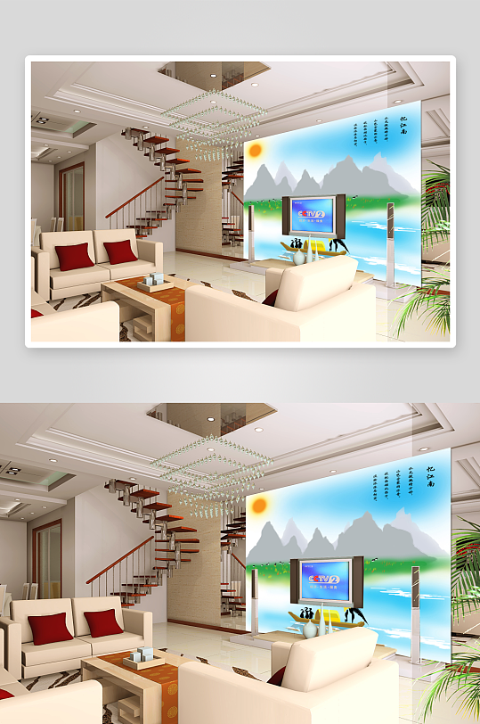 湖畔美景高清背景墙-众图网