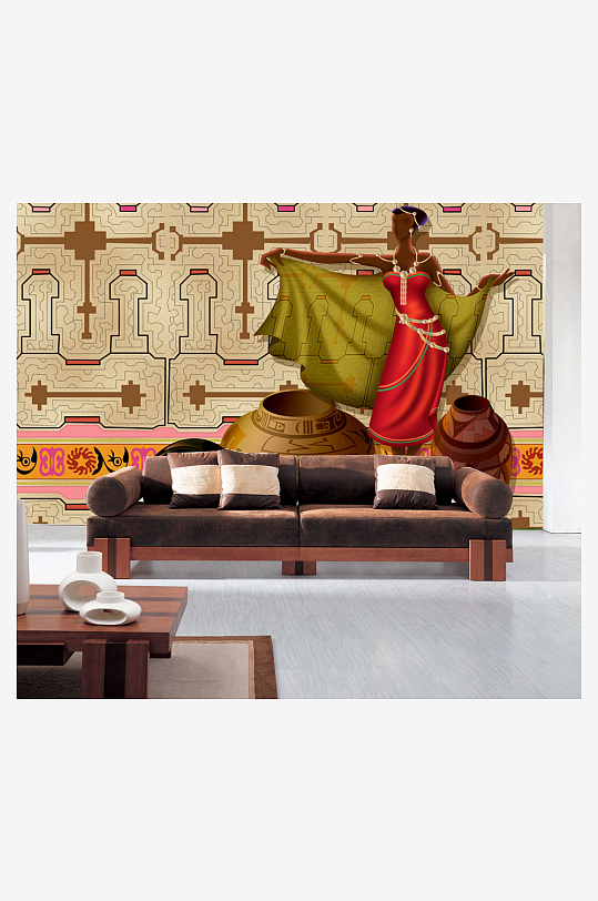 部落美女时尚背景墙-众图网