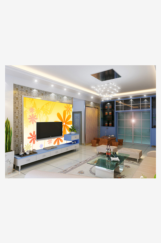 小黄花唯美背景墙-众图网