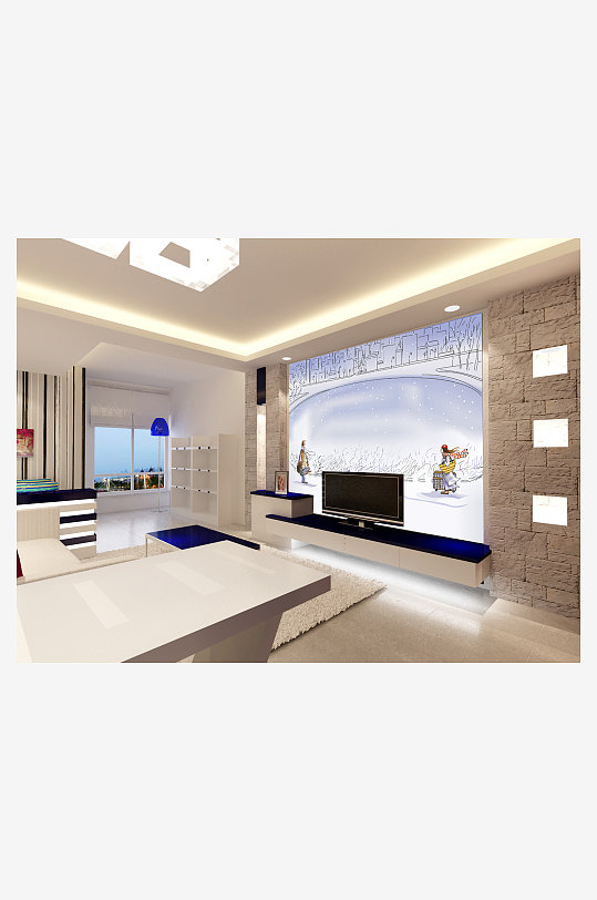 水彩唯美风景画背景墙-众图网