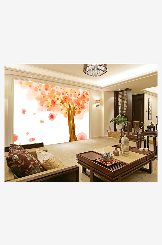 水彩大树唯美背景墙-众图网