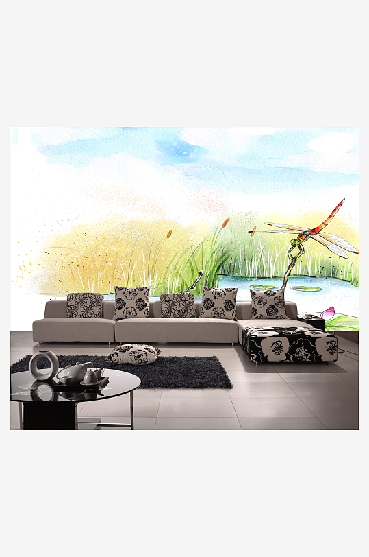 湖畔美景高清背景墙-众图网