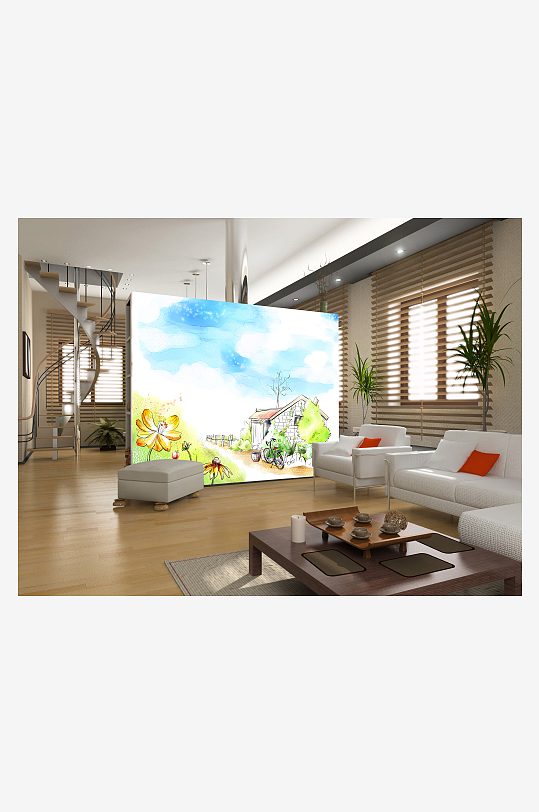 湖畔美景高清背景墙-众图网