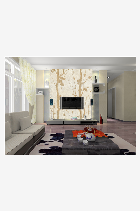 小清新唯美花卉风景画背景墙-众图网