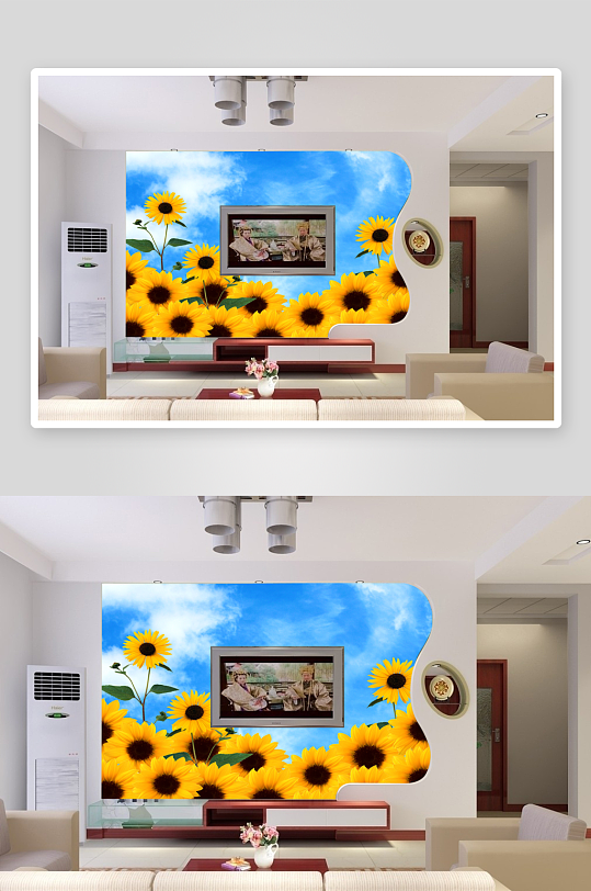 小清新唯美花卉风景画背景墙-众图网