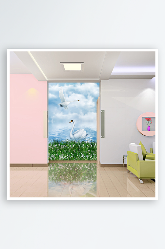 小清新唯美花卉风景画背景墙-众图网