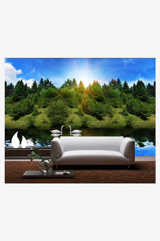 小清新唯美花卉风景画背景墙-众图网