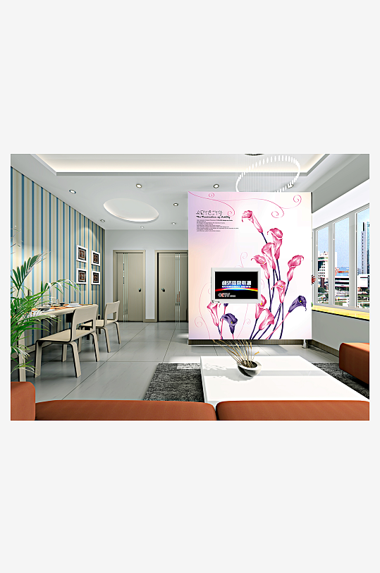 小清新唯美花卉风景画背景墙-众图网