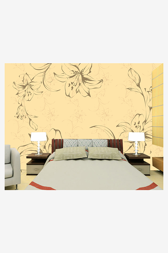 小清新唯美花卉风景画背景墙-众图网