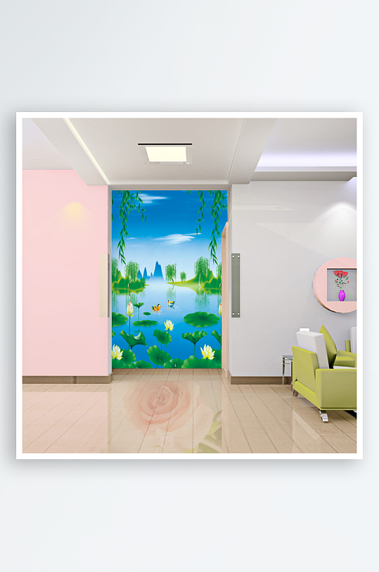 小清新唯美花卉风景画背景墙-众图网