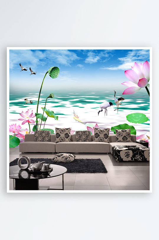 小清新唯美花卉风景画背景墙-众图网