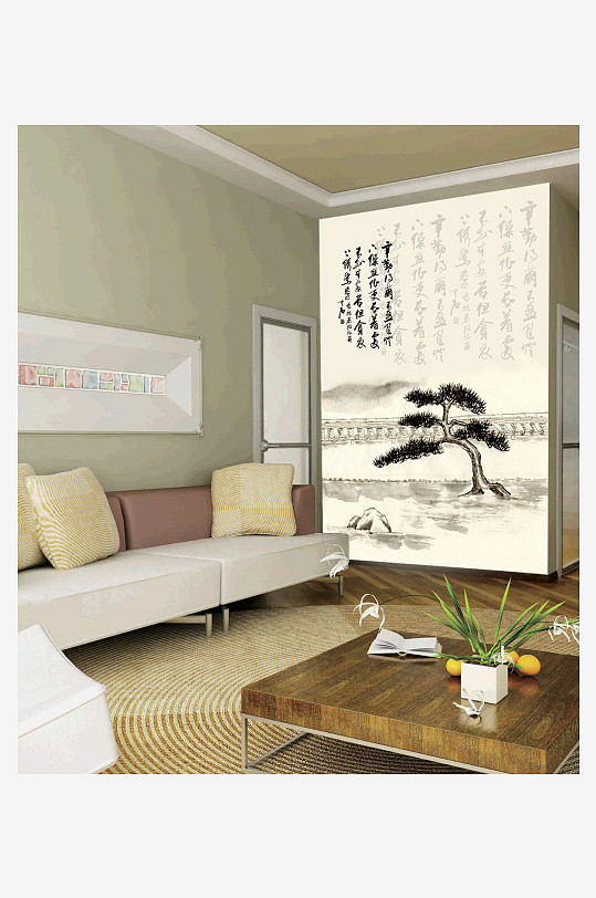 水墨山脉风景画背景墙-众图网