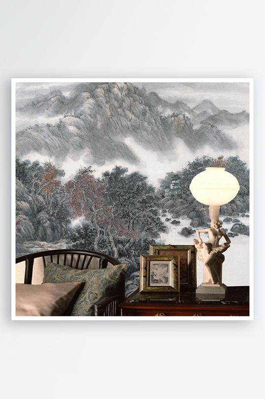 水墨山脉风景画背景墙-众图网