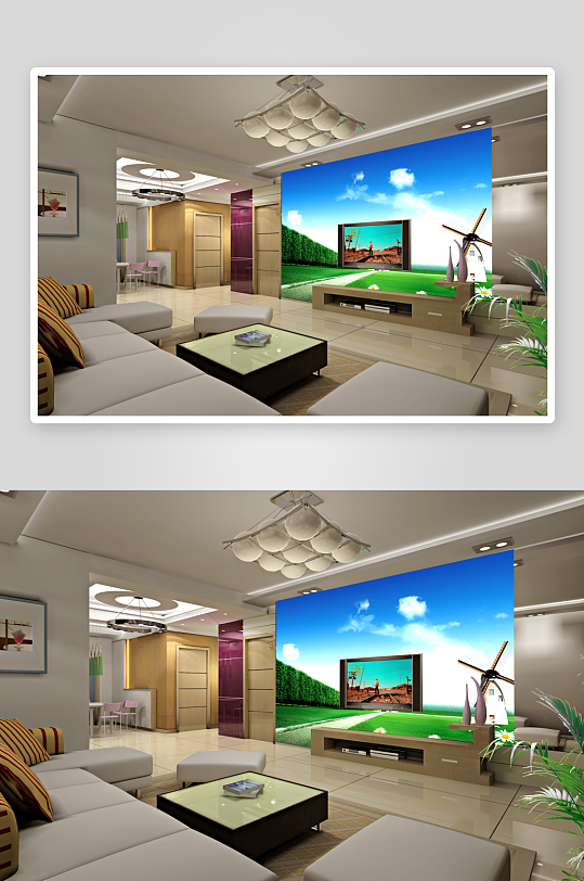 水彩唯美风景画背景墙-众图网