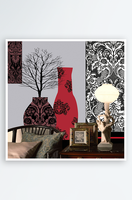 水彩唯美风景画背景墙-众图网