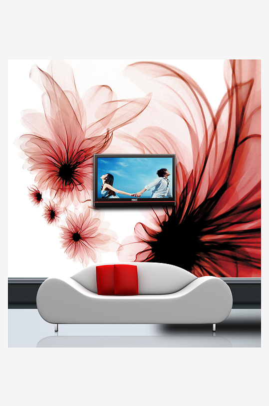 水彩唯美风景画背景墙-众图网