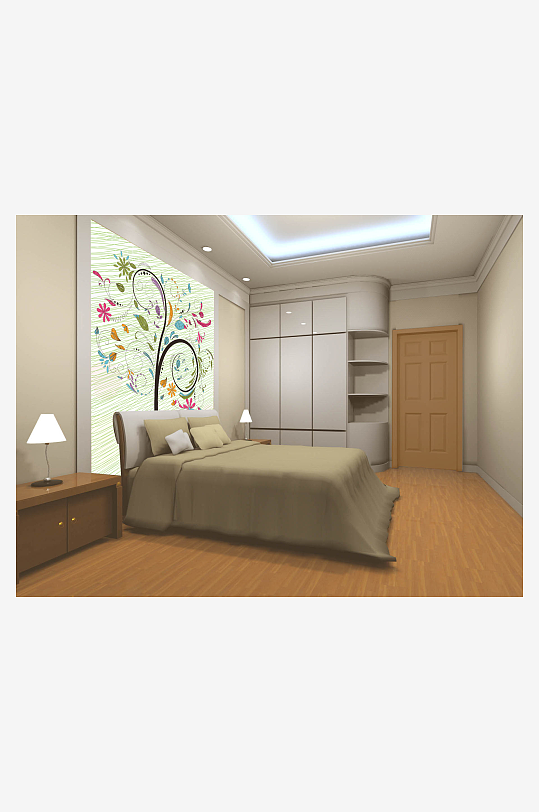 水彩唯美风景画背景墙-众图网