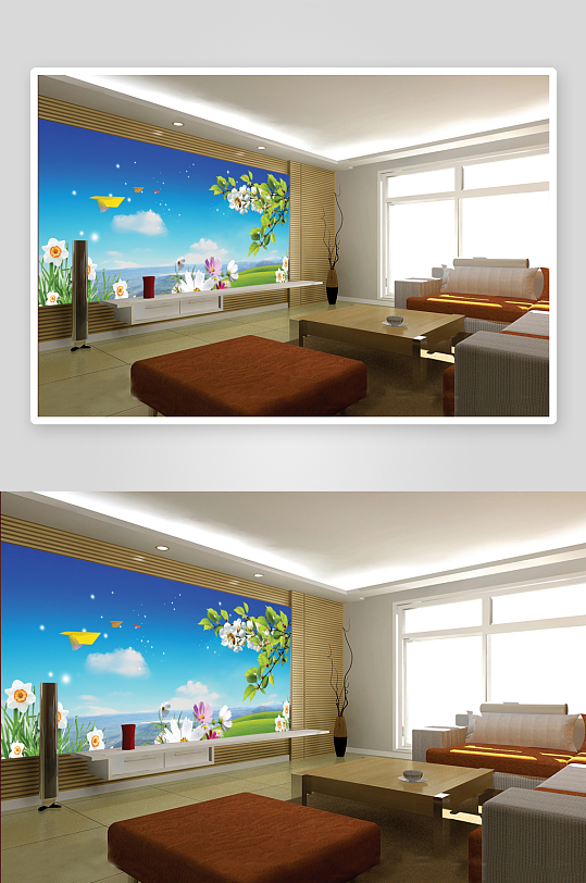 水彩唯美风景画背景墙-众图网