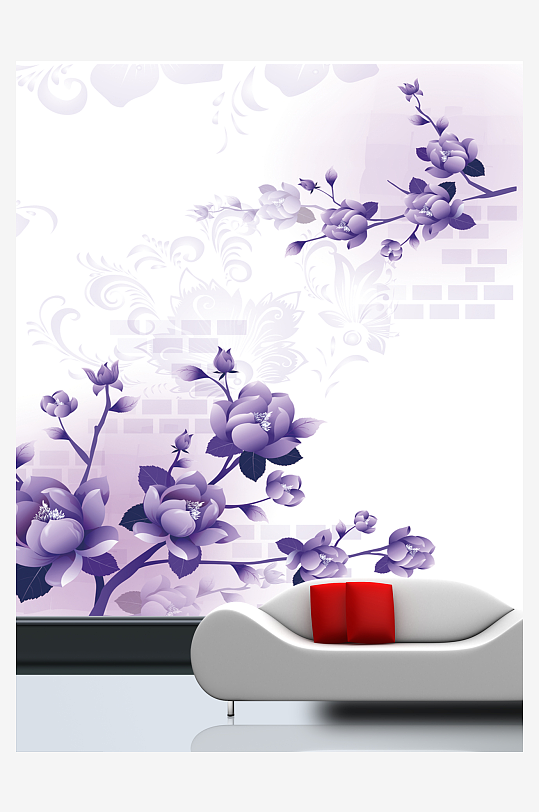 小清新花卉石子背景墙-众图网