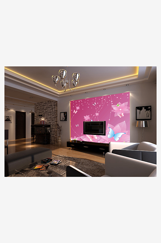 小清新花卉石子背景墙-众图网