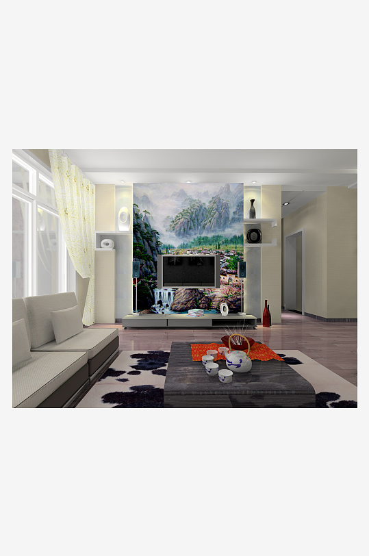 风景画唯美背景墙-众图网