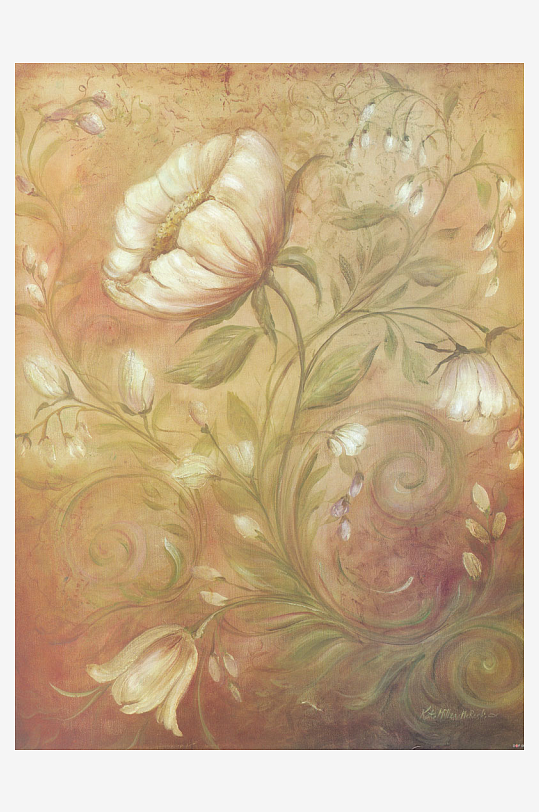 复古水彩植物油画装饰画