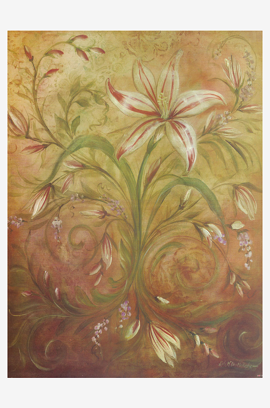 复古水彩植物油画装饰画