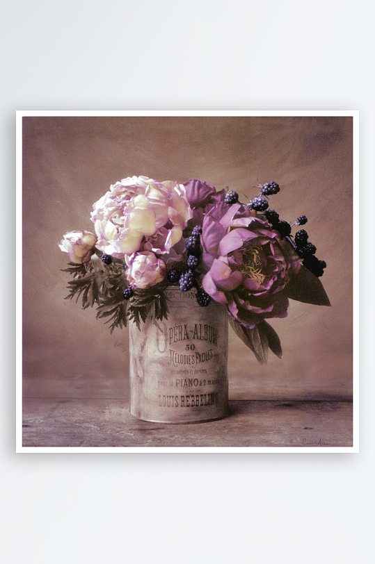 水彩花卉花瓶复古装饰画无框画
