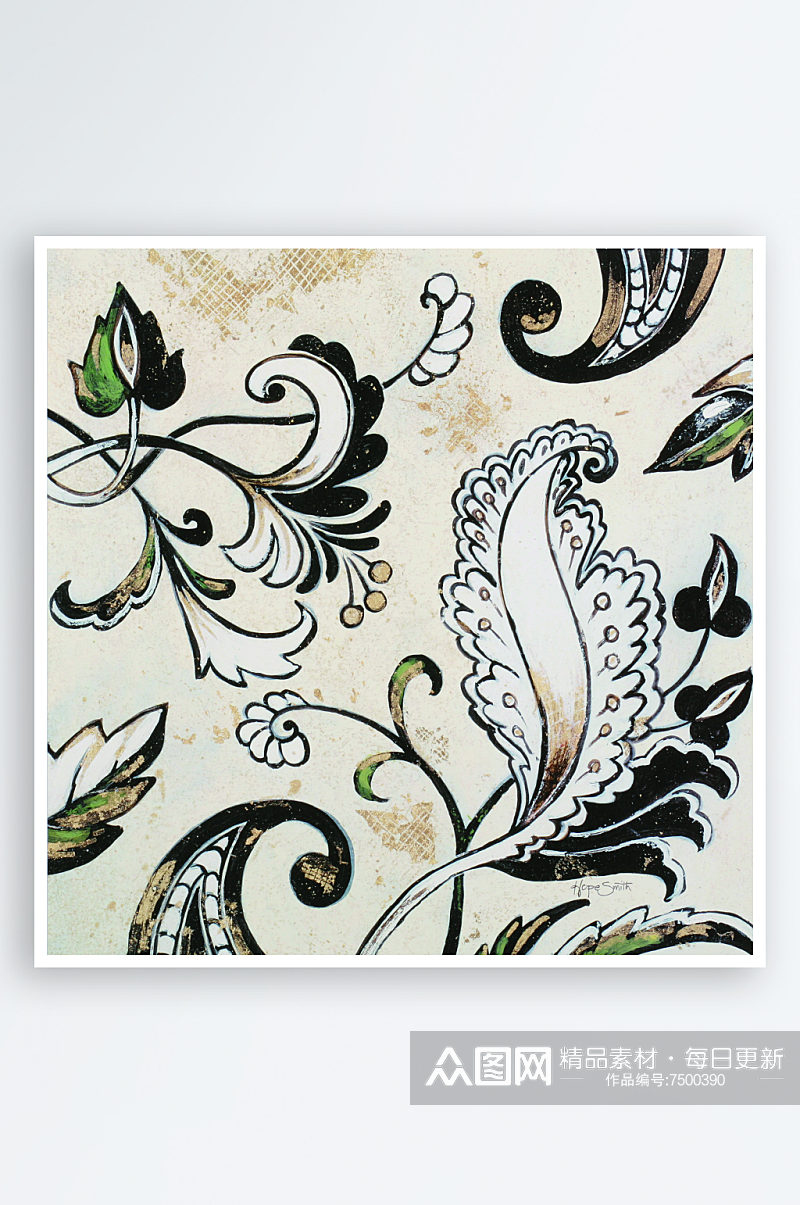 植物花卉花纹复古装饰画挂画素材
