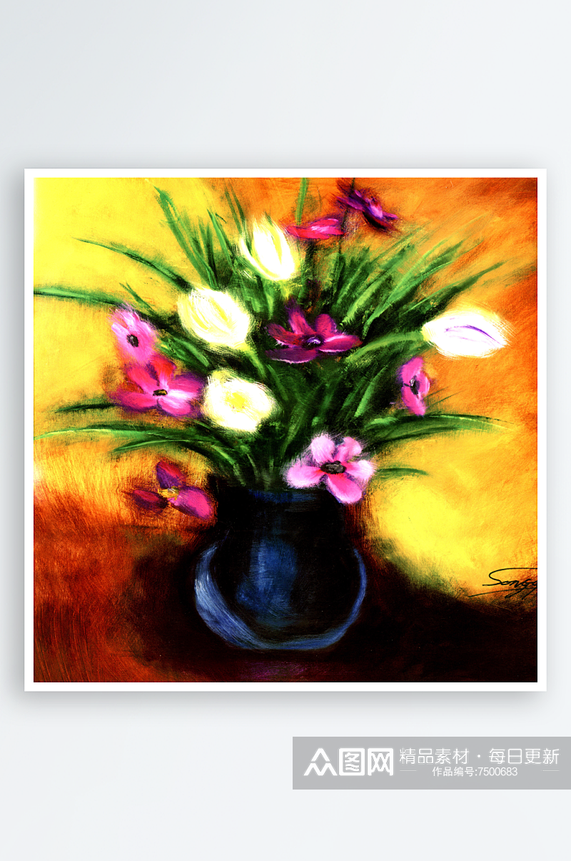 花卉花瓶静物油画装饰画素材