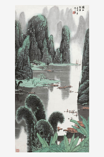 水墨山脉风景画白雪石水墨画