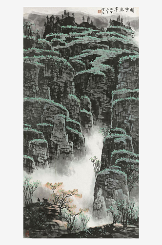 水墨山脉风景画白雪石水墨画