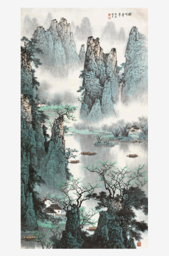 水墨白雪石风景画装饰画