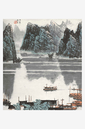 白雪石山水水墨风景画