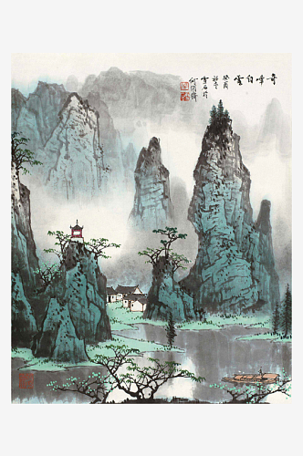 白雪石山水水墨风景画