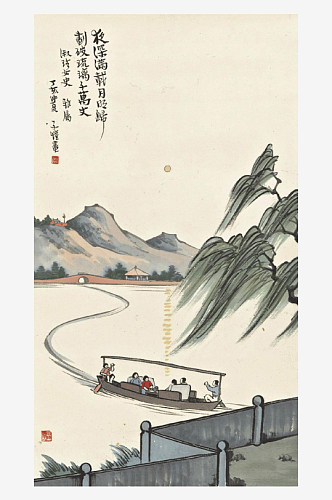 丰子恺水彩水墨画风景画挂画