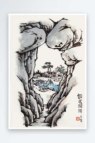 丰子恺水彩水墨画风景画挂画