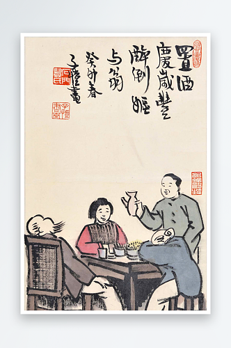 丰子恺水彩水墨画风景画挂画