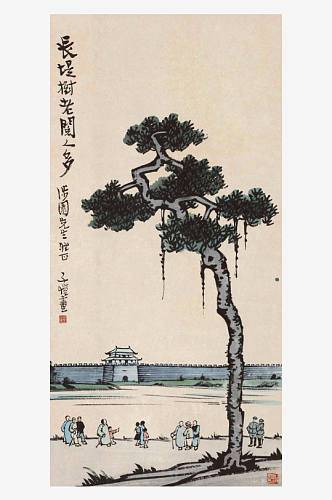 丰子恺水彩水墨画风景画挂画