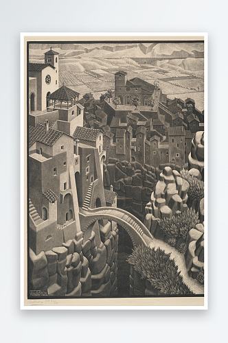 埃舍尔Escher版画人物建筑底纹作品