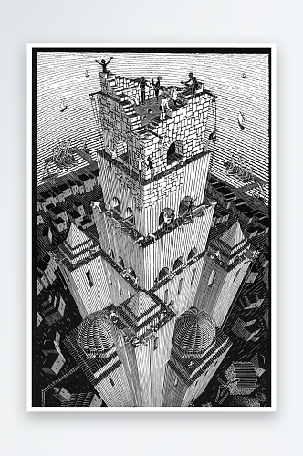 埃舍尔Escher版画人物建筑底纹作品